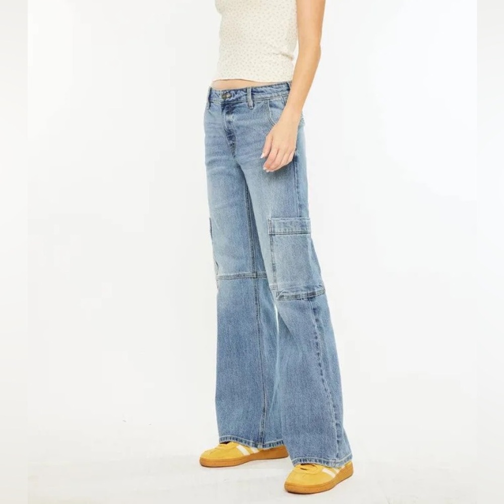 KanCan Light Blue Wide-Leg Cargo Jeans